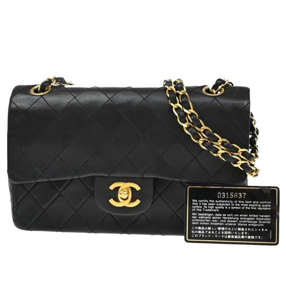 CHANEL Matelasse 23 Double Flap Chain Shoulder Bag Leather BK Vintage 396RF511 - Picture 1 of 16